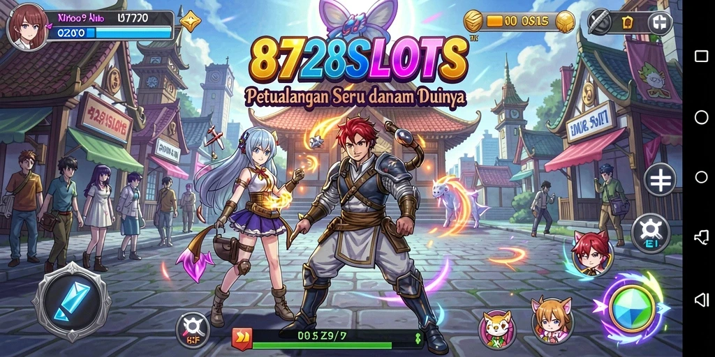 Screenshot gameplay 8728SLOTS yang menampilkan dunia anime yang memukau.