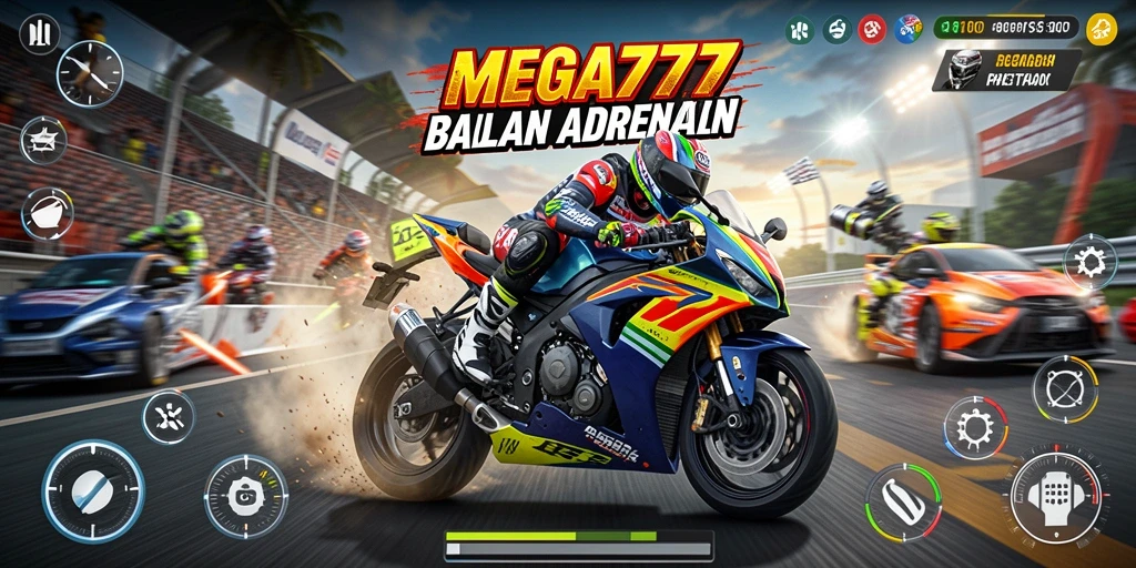 Tampilan gameplay balapan motor yang mendebarkan di MEGA777.