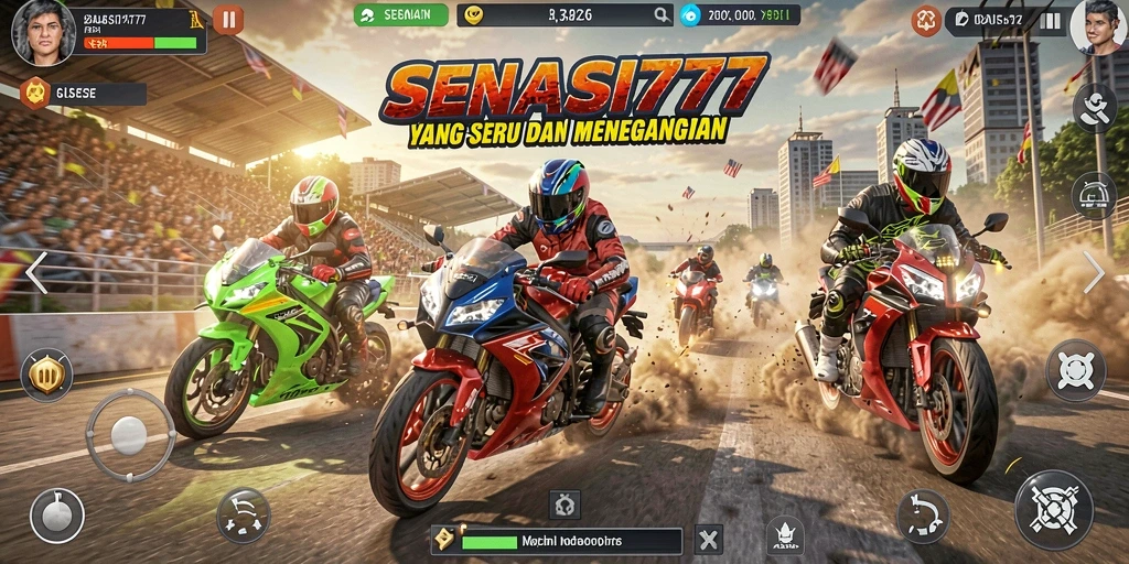 Tampilan gameplay balapan motor yang menegangkan di SENSASI777.